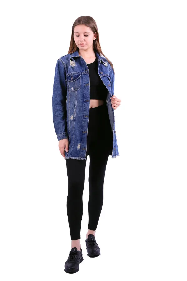 Fringe Finish Boyfriend Denim Jacket 679-02-(S-XL-6) Dark Tinted Denim Fringe Finish Boyfriend Denim Jacket 679-02-(S-XL-6) Dark Tinted Denim