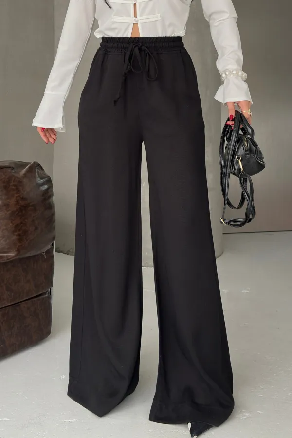Elasticated Palazzo Trousers 7150-07-(36-42-4) Black
