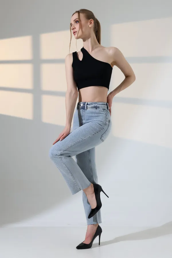 Serpme Taşlı  Relax Kot Pantolon  7193-08-(27-32)