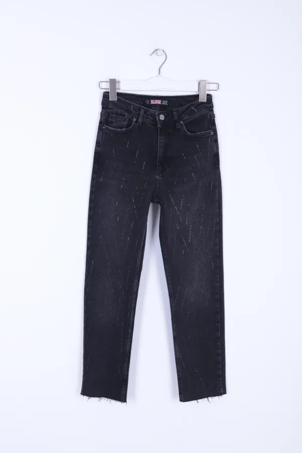 Taşlı Mom Fit Kot Pantolon 1725-03-(28-33) Taşlı Mom Fit Kot Pantolon 1725-03-(28-33)