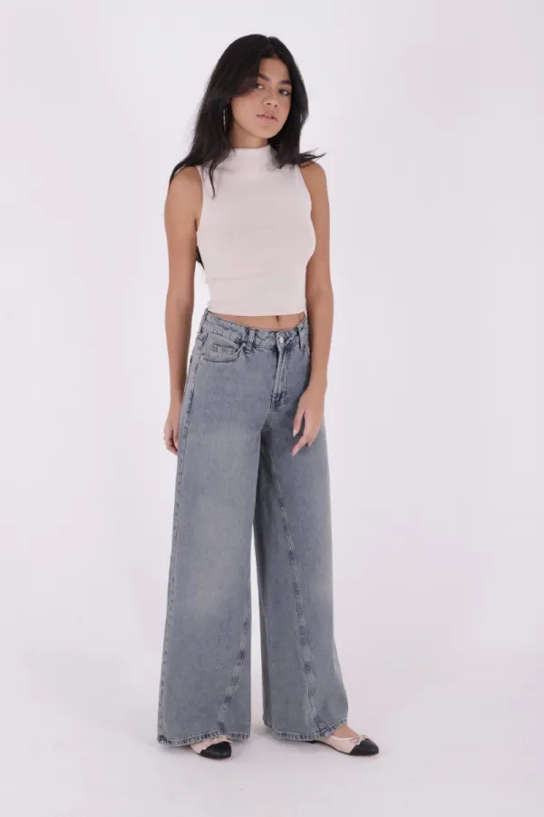 Parçalı Baggy Kot Pantolon 7045-62-(27-32)