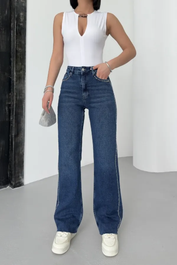 Taşlı Straight Kot Pantolon 7112-01-(28-33)