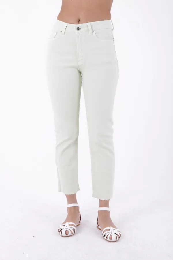 Fringe Ending High Waisted Mom Fit Jean  764-88-(26-31) Mint Green