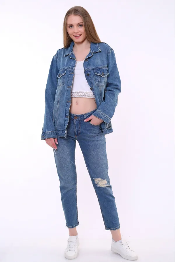Classic Regular Boyfriend Denim Jacket 650-01-(S-XL-6) Dark Blue Denim Classic Regular Boyfriend Denim Jacket 650-01-(S-XL-6) Dark Blue Denim