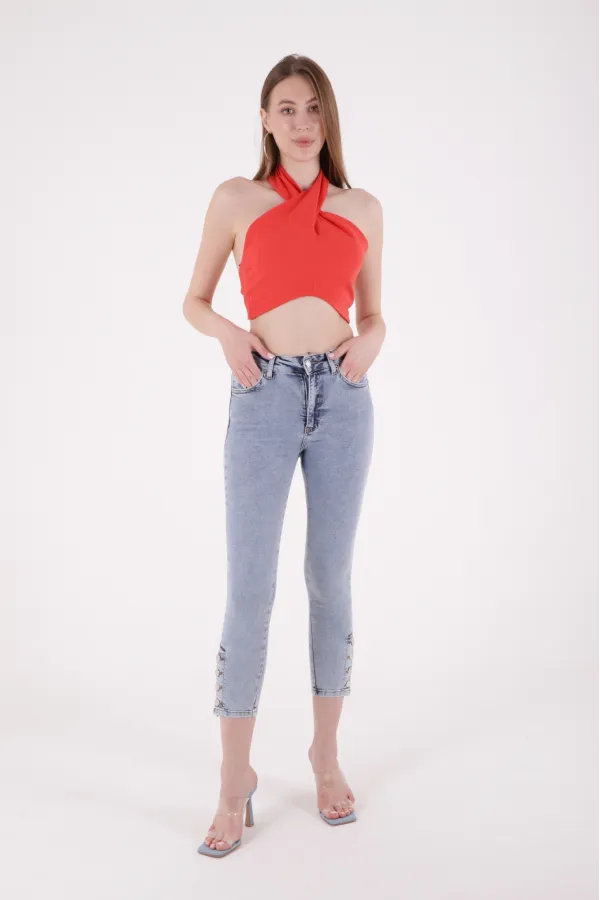 Paçası Dört Düğmeli Kot Pantolon 786-08-(26-31) Paçası Dört Düğmeli Kot Pantolon 786-08-(26-31)