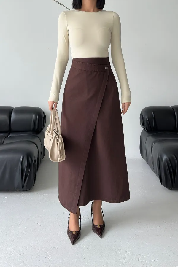 Long Denim Skirt with Flap 1941-78-(36-44) Brown