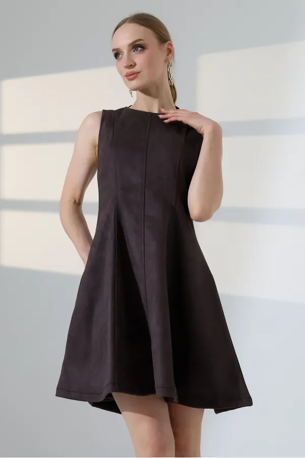 Volanlı Kısa Süet Elbise  3083-78-(S-XL)
