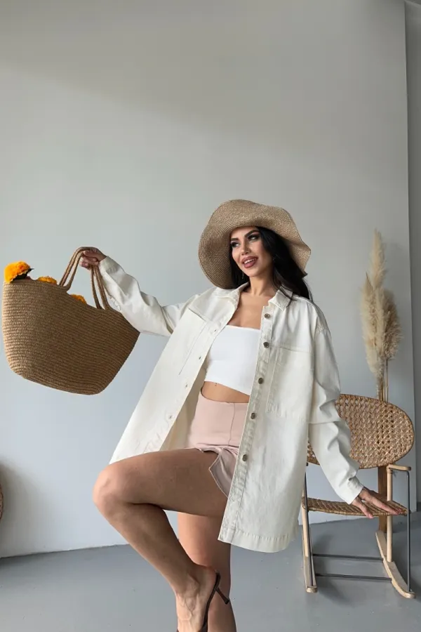 Denim Shirt with Pockets 6097-51-(S+L+3) Off White