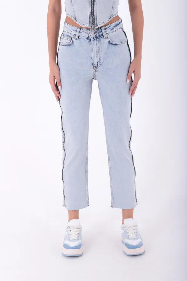 Şerit Fermuarlı Kot Pantolon 7004-08-(26-31)