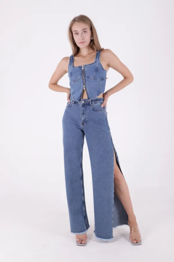 Slit Palazzo Jeans 7035-27-(26-31)