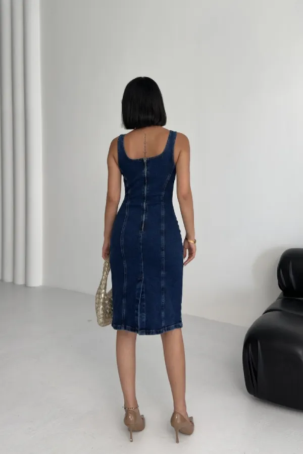 Askılı Fermuarlı Midi Elbise 3051-26-(S-XL)