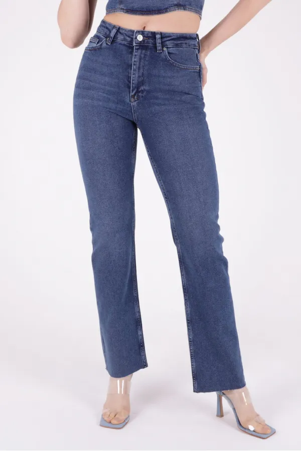 Tasseled Bottom Wide Leg Relax Jean 1726-01-(26-31) Dark Blue Denim Tasseled Bottom Wide Leg Relax Jean 1726-01-(26-31) Dark Blue Denim