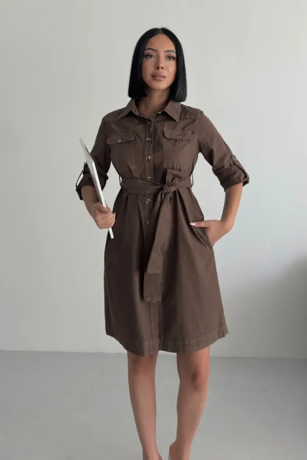 Düğmeli Uzun Gömlek Elbise 6102-78-(S-XL)