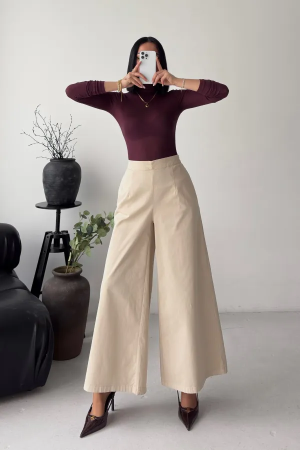 Elasticated Waist Wide Leg Jean  7120-65-(36-42-6) Stone