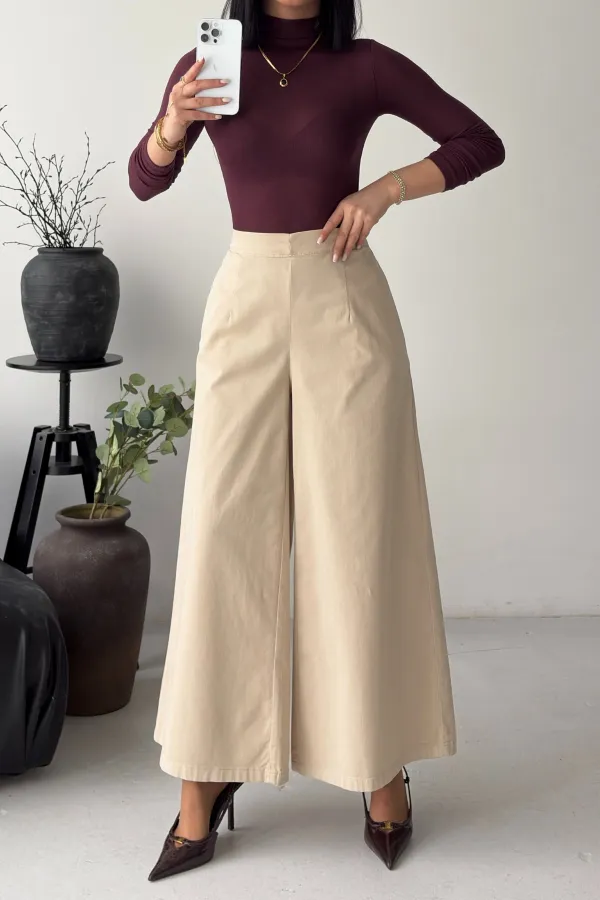 Elasticated Waist Wide Leg Jean  7120-65-(36-42-6) Stone