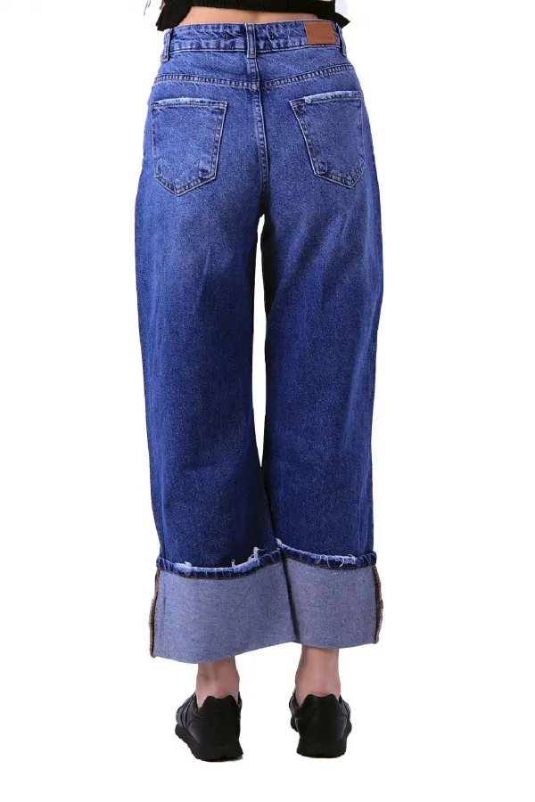 Lazer Detaylı Bol Paça Kot Pantolon  1700-01-(27-32)