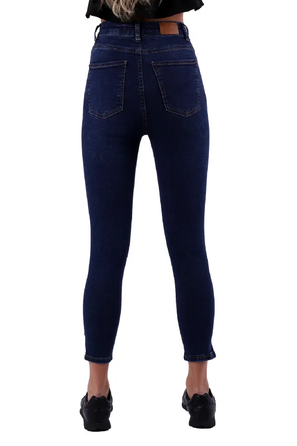 Skinny Jean with Bottom Side Zipper 1745-01-(28-33) Dark Blue Denim Skinny Jean with Bottom Side Zipper 1745-01-(28-33) Dark Blue Denim