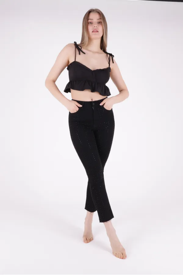 Taşlı Mom Fit Kot Pantolon  1729-07-(28-33)