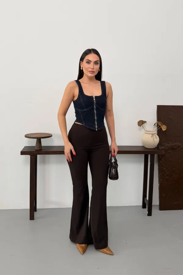 Fermuarlı Denim Büstiyer 411-17-(S-L-3)