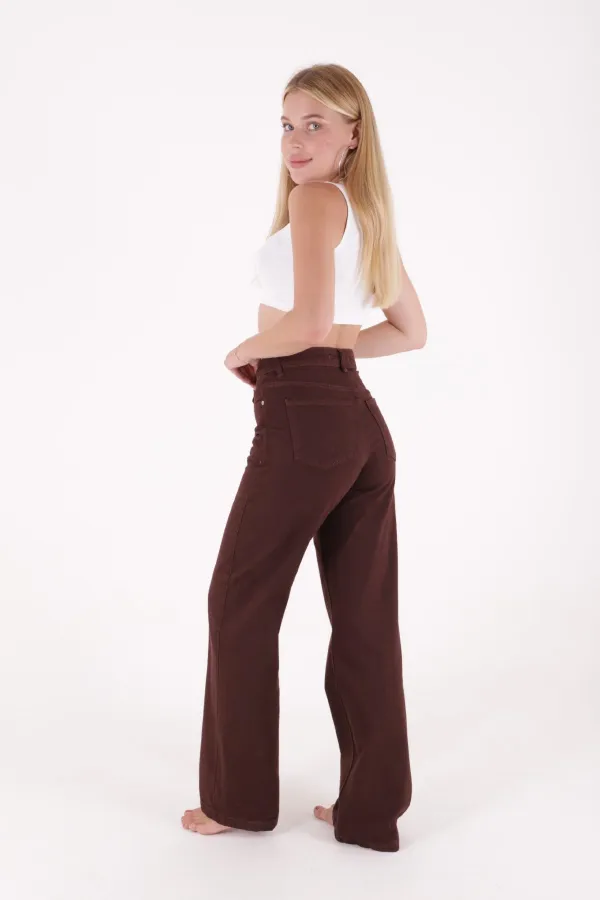 Wide Leg High Waisted Relaxed Jean  718-78-(27-32) Brown