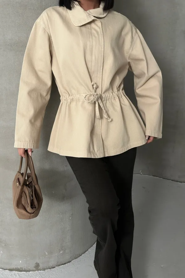 Denim Jacket with Waist Detail 6145-65-(S-L-3) Stone