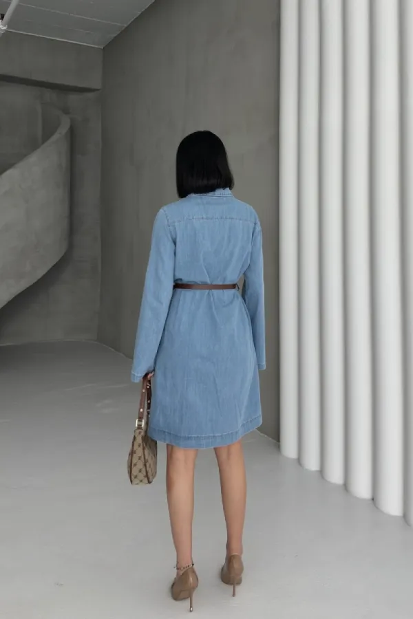 Long Shirt Dress with Buttons 6102-25-(S-XL) Middle Blue