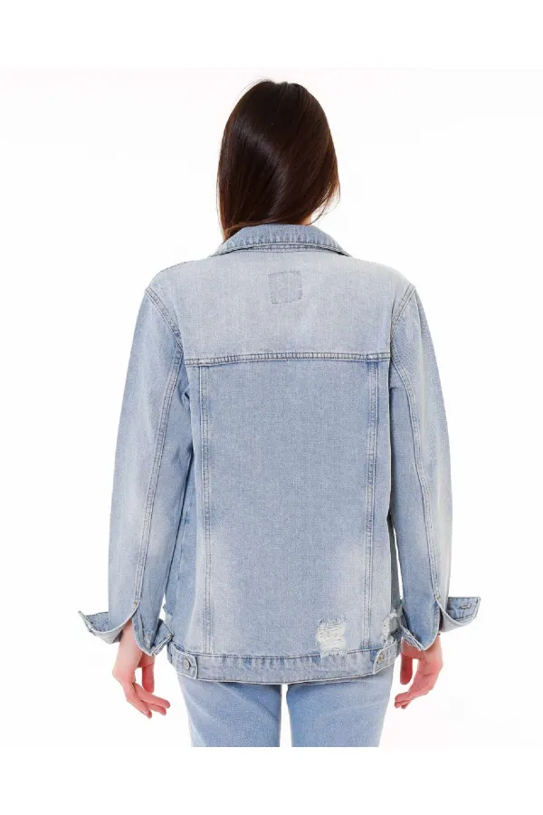 Boyfriend Denim Jacket 655-42-(S-XL-6) Ice Blue - Tinted Boyfriend Denim Jacket 655-42-(S-XL-6) Ice Blue - Tinted