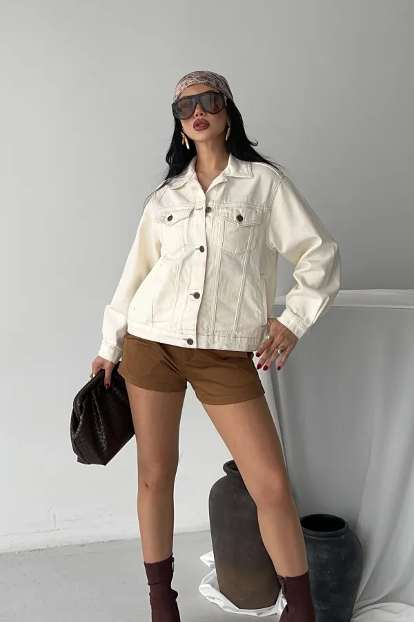 Denim Jacket with Buttons  6081-80-(S-L-3) Natural