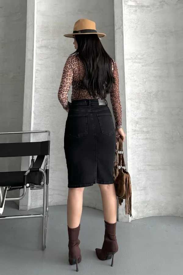 Classic Mid Length Denim Skirt  1039-23-(40-42-2) Regular Anthracite