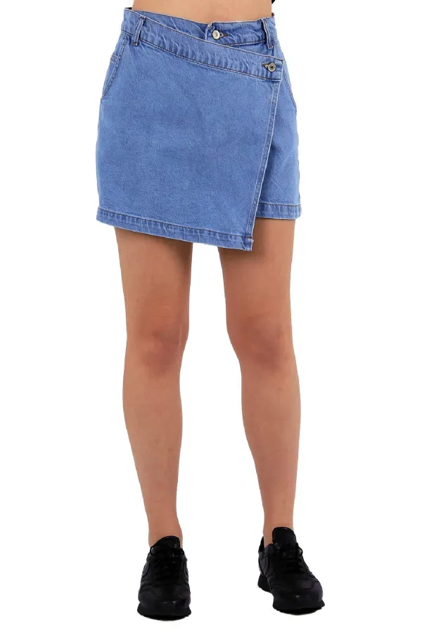 Extra Covered Denim Short Skirt 290-15-(S-L-5) Light Blue Denim Extra Covered Denim Short Skirt 290-15-(S-L-5) Light Blue Denim