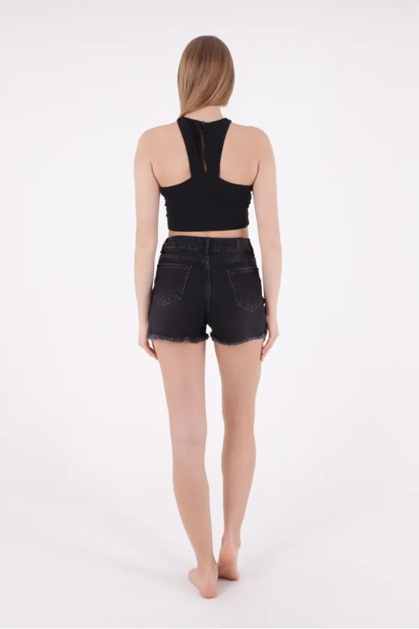 Ripped Denim Short with Fringe Ending 225-03-(S-XL-6) Anthracite Denim Ripped Denim Short with Fringe Ending 225-03-(S-XL-6) Anthracite Denim