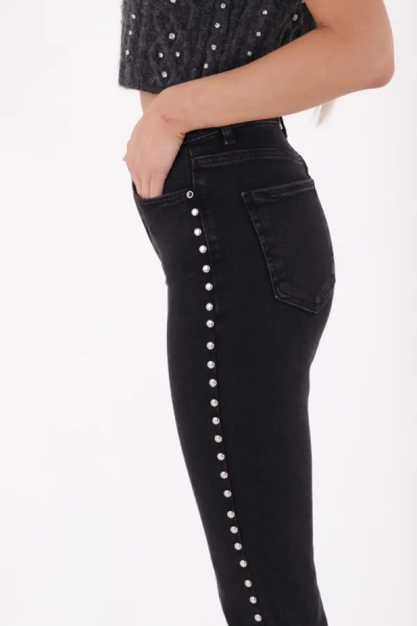 Yanı Drop Detaylı Mom Fit Kot Pantolon  1895-23-(28-33)