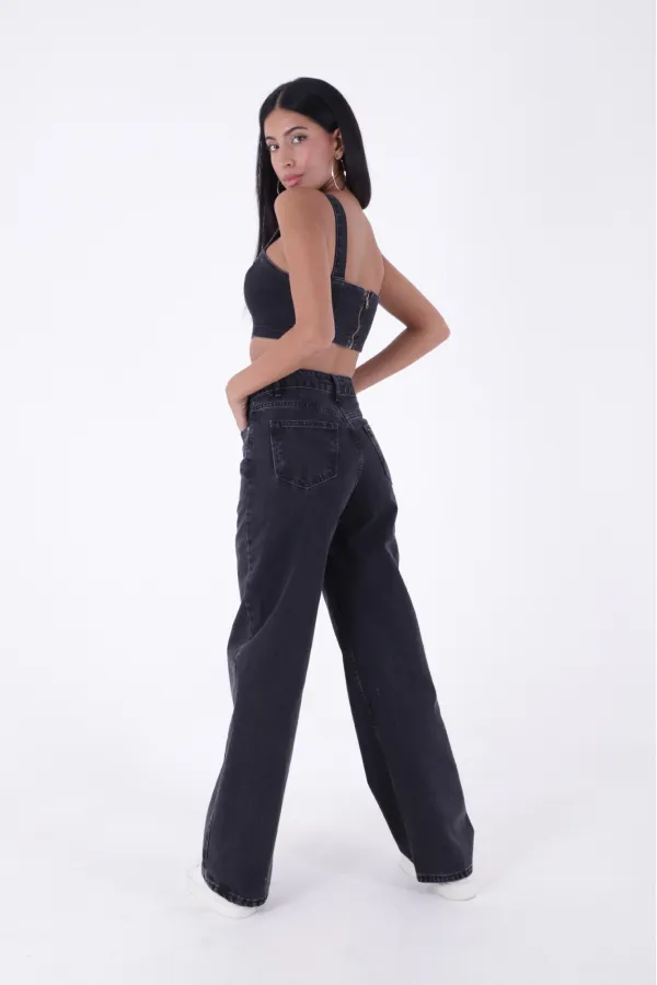 Wide Leg High Waisted Relaxed Jean  718-23-(32-36) Regular Anthracite
