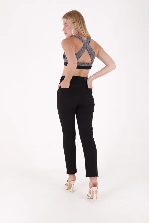 Fringe Ending High Waisted Mom Fit Jean  764-07-(26-28) Black