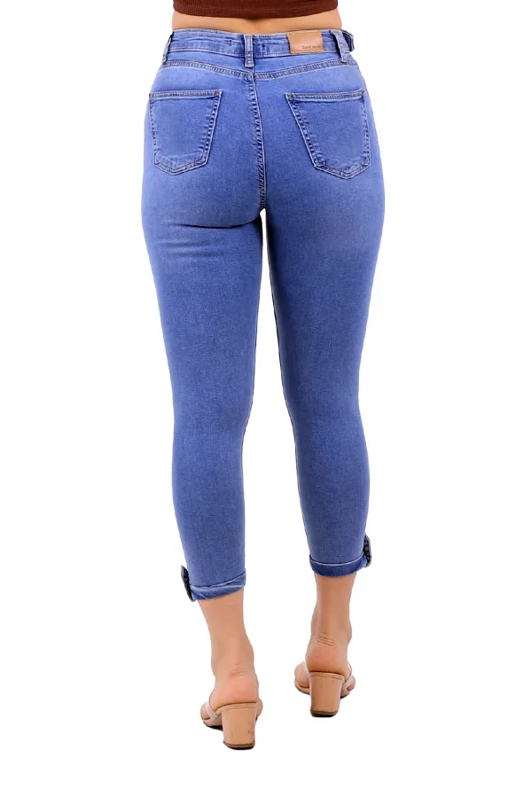 Kemerli Düğmeli Kot Pantolon 754-15-(28-33) Kemerli Düğmeli Kot Pantolon 754-15-(28-33)