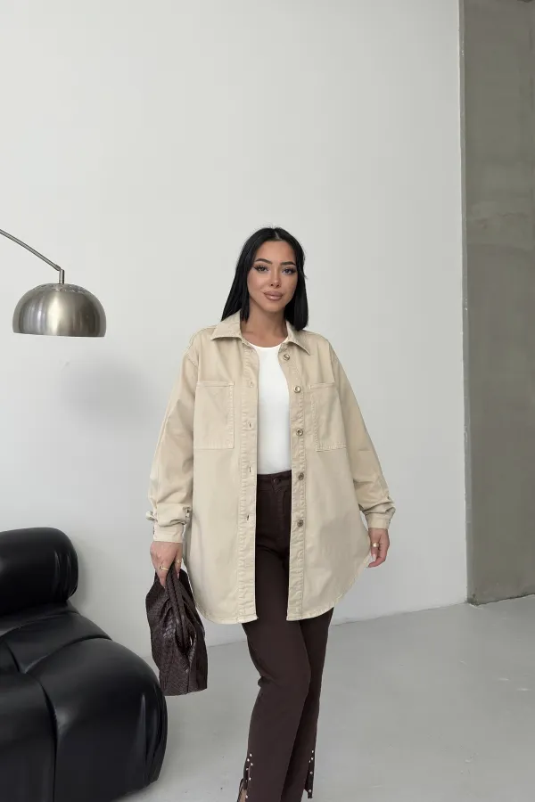 Düğmeli Oversize Kot Gömlek  6080-65-(S-L-3)