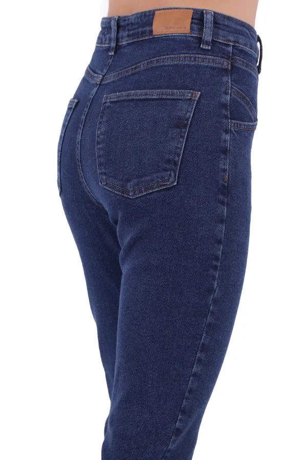 High Rise Mom Jean With Slit in Leg Front  1743-26-(26-28) Regular Dark Blue