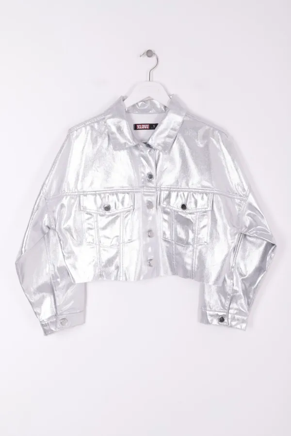 Short Oversize Denim Jacket 651-45-(S-XL) Silver Short Oversize Denim Jacket 651-45-(S-XL) Silver