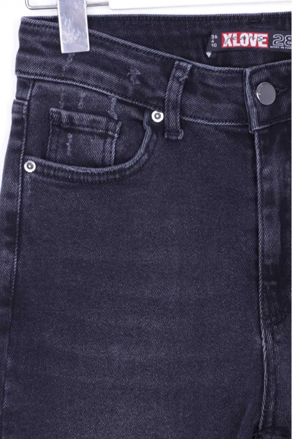 High Waisted Mom Jean with Rhinestones on Leg Hems Sides 1881-03-(26-31) Anthracite Denim High Waisted Mom Jean with Rhinestones on Leg Hems Sides 1881-03-(26-31) Anthracite Denim