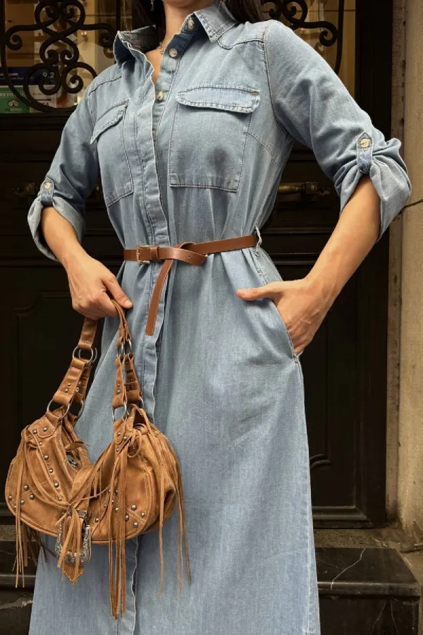 Düğmeli Uzun Elbise 3039-27-(S-XL)