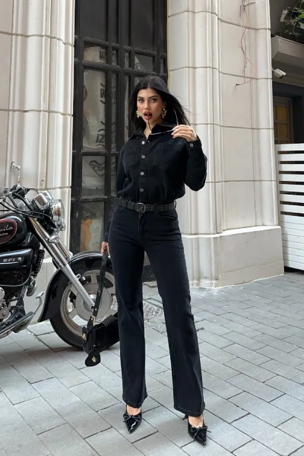 Beli Büzgülü Klasik Kot Tulum 3037-23-(S-L-3)