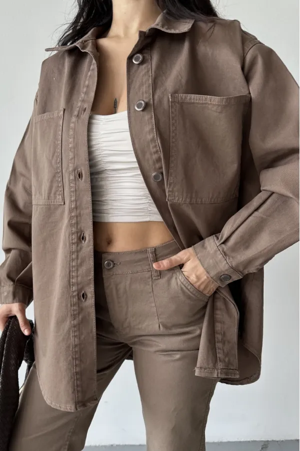 Düğmeli Oversize Kot Gömlek 6080-72-(S+L+3)