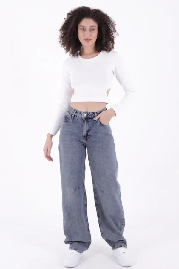 Baggy Jean with Dart Detail 7050-62-(26-29-2) Middle Blue - Tinted Baggy Jean with Dart Detail 7050-62-(26-29-2) Middle Blue - Tinted