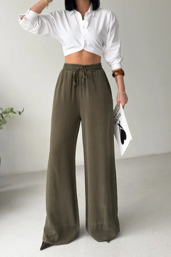 Paça Detaylı Lastikli Keten Pantolon  HS700-67-(S-XL)