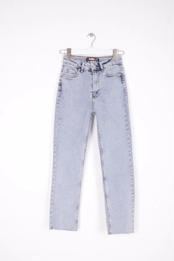 Fringe Ending High Waisted Mom Fit Jean  764-08-(26-33) Snow Light Blue