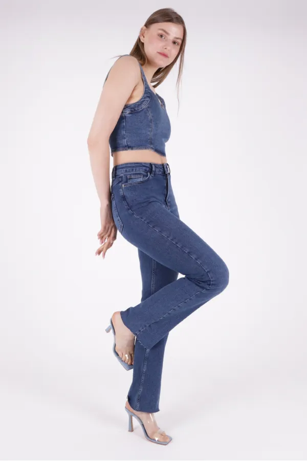 Tasseled Bottom Wide Leg Relax Jean 1726-01-(28-33) Dark Blue Denim Tasseled Bottom Wide Leg Relax Jean 1726-01-(28-33) Dark Blue Denim