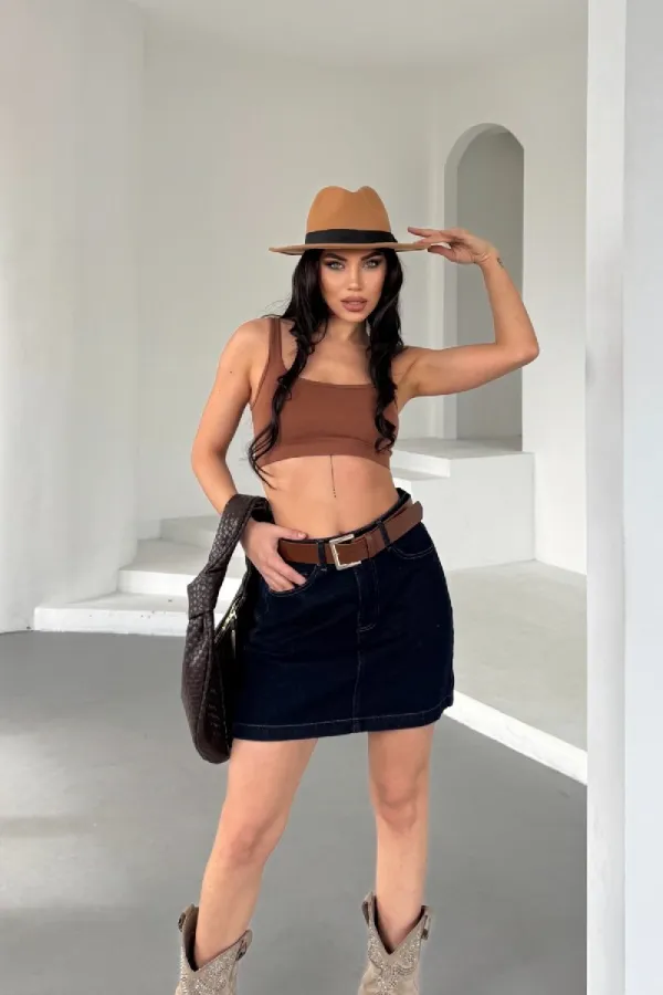 Mini Denim Skirt  1046-17-(36-42-6-2) Slubbed Navy Blue
