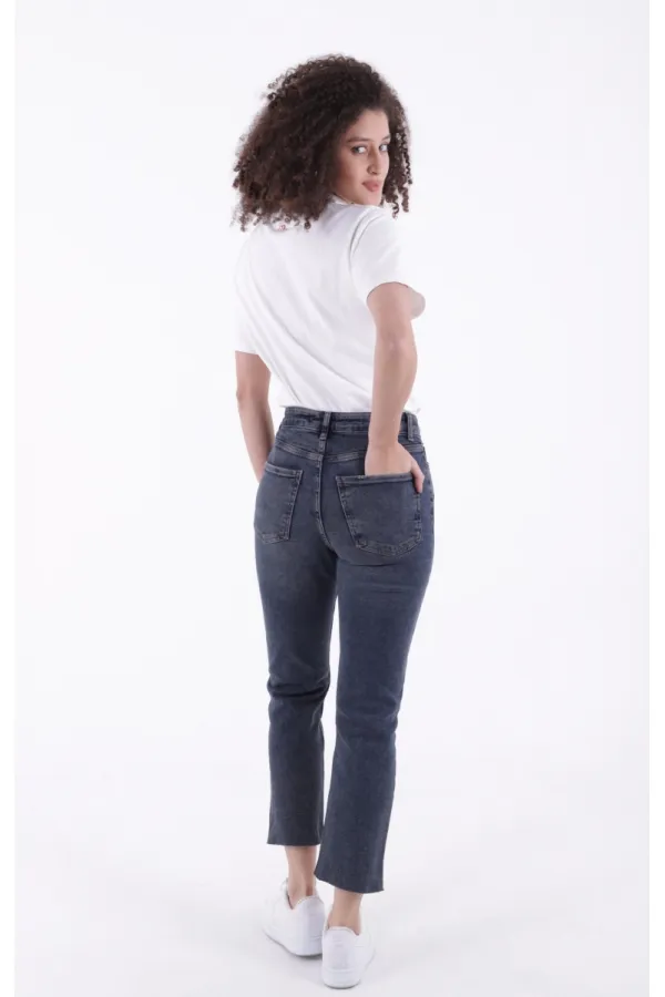 Fringe Ending High Waisted Mom Fit Jean  764-28-(26-33) Dark Blue Snow Denim