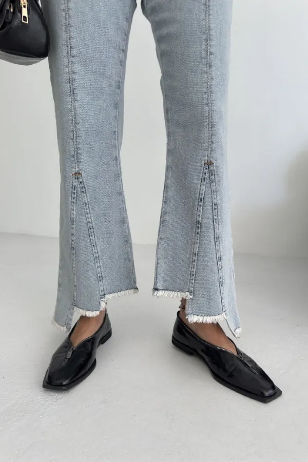 Mom Fit Jean with Asymmetrical Flared Legs 1859-08-(26-31) Snow Light Blue