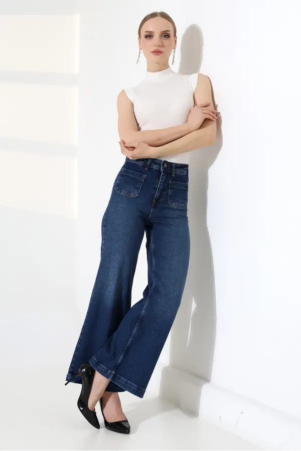 Front Pocket Detailed Jean  7079-01-(30-36) Dark Blue Denim
